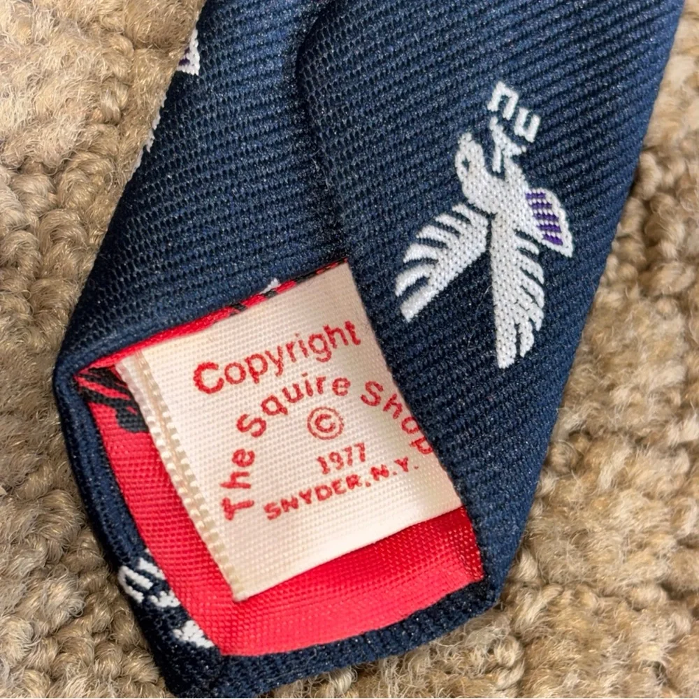 Men's vintage made in USA neck tie navy blue eagles polyester and silk